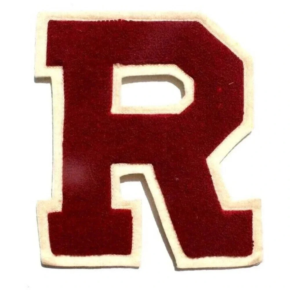 Vtg Large Varsity Letterman's Embroidered Cardigan Patch "R" Red & White